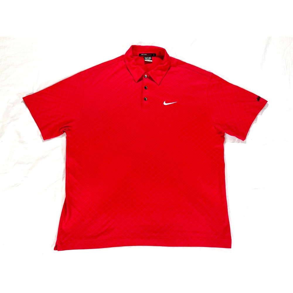 Nike Tiger Woods Collection Polo Mens Large Red Good Diamond Texture Short Slv